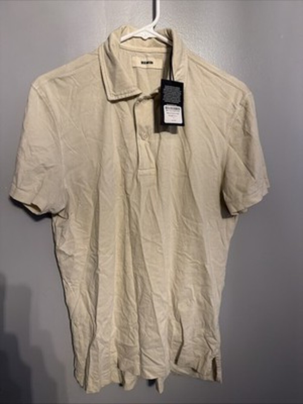 Buck Mason Men’s Small Natural Venice Wash Sueded Cotton Polo